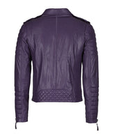 Men Motorcycle Leather Jacket Purple SkinOutfit